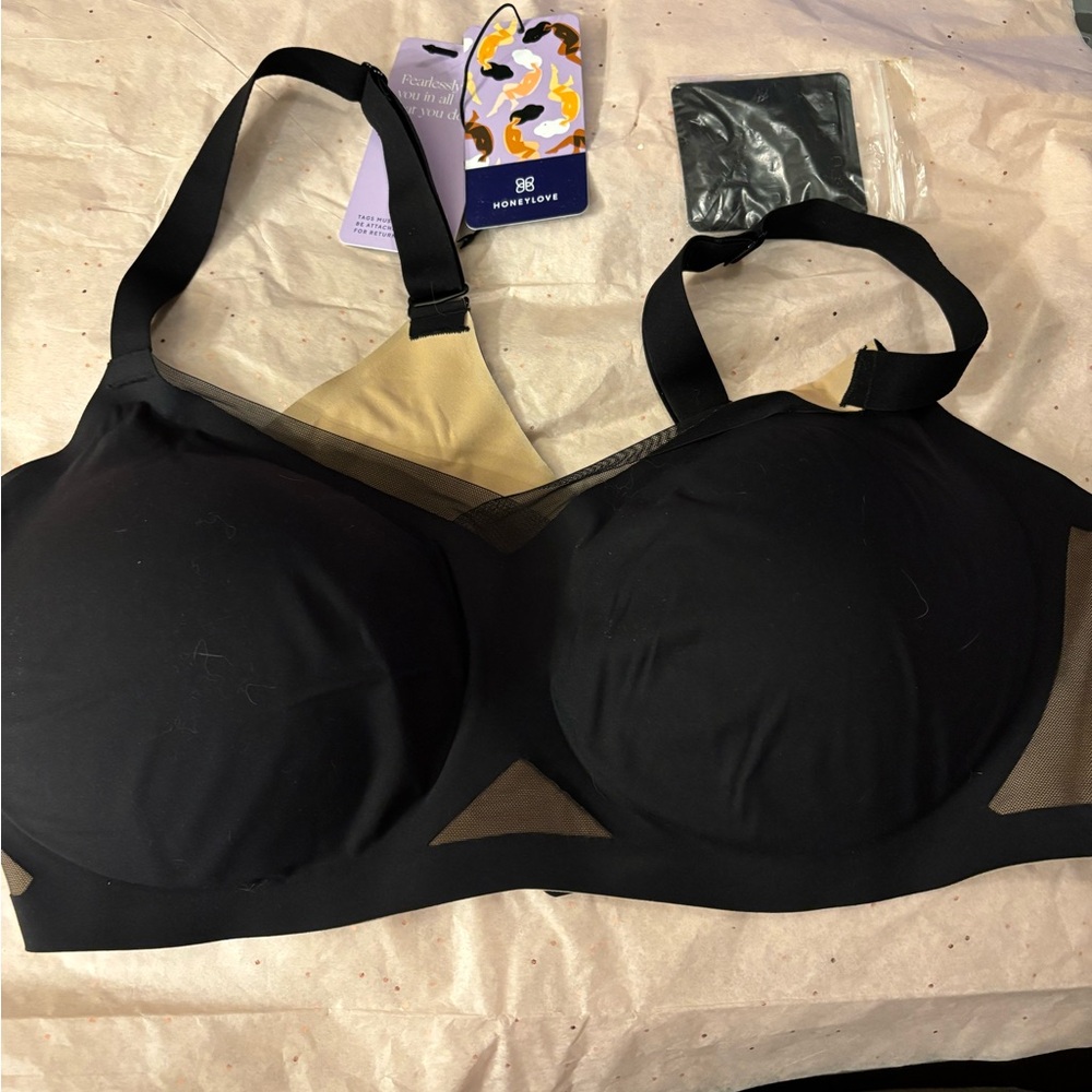 Honeylove Black and Tan Wireless Bra 3X